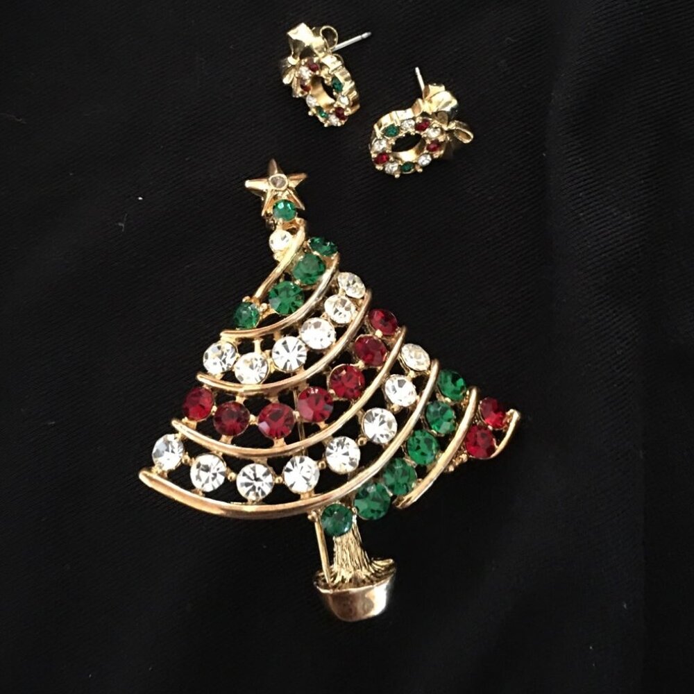 Christmas Tree brooch and earrings